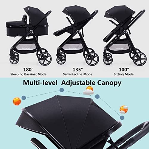 Lortsybab 2-in-1 Baby Stroller - Folding Infant Newborn Pram Stroller with Reversible Seat - Toddler Strollers for 0-36 Month