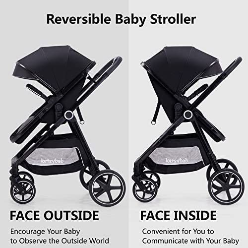Lortsybab 2-in-1 Baby Stroller - Folding Infant Newborn Pram Stroller with Reversible Seat - Toddler Strollers for 0-36 Month