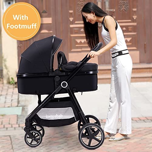 Lortsybab 2-in-1 Baby Stroller - Folding Infant Newborn Pram Stroller with Reversible Seat - Toddler Strollers for 0-36 Month